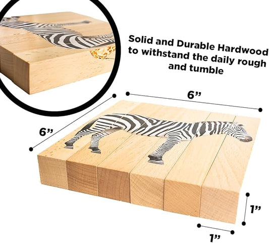 Wooden Animal Chunky Puzzles for Toddlers 2+ Years - Montessori 4 in 1 Safari Animal Block Puzzle Toy