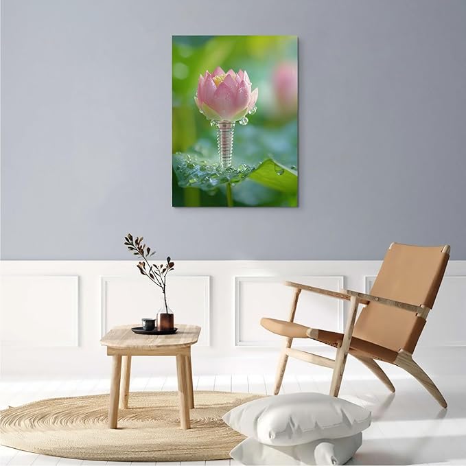 SchindlerBang Dentist Tools Artwork,Vibrant Implant Lotus Illustration,Contemporary Office Decor,Medical Clinic Gift,16x24inch Framed Canvas Ready to Hang