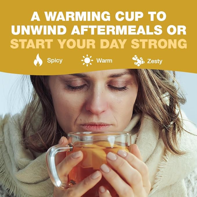 HANDPICK, Ginger Tea Bags (100 Herbal Tea Bags), Authentic Indian Origin, Caffeine Free & 100% Pure Ginger Root |Soothing & Spicy Blend | Round Eco Conscious Teabags