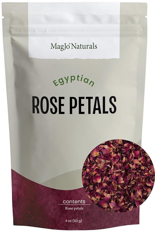 MagJo Naturals Red Rose Petals, Dried, Culinary Grade A, Harvested from Faiyum Oasis in Egypt (4 oz)