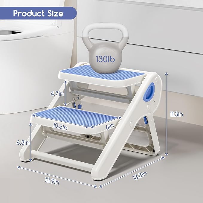Foldable Toddler Step Stool for Bathroom Sink - 2-Step Kids Stool for Potty Training, Kitchen Counter & Bedroom, Sturdy Non-Slip Child Safety Stool Helper