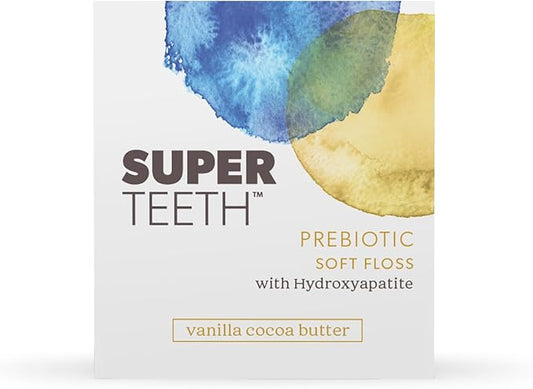SuperTeeth Prebiotic Soft Floss with Hydroxyapatite | Expanding Dental Floss | for Adults and Kids | Oral Health | Plaque Removal | Xylitol | Vanilla Cocoa Butter | Teflon-Free