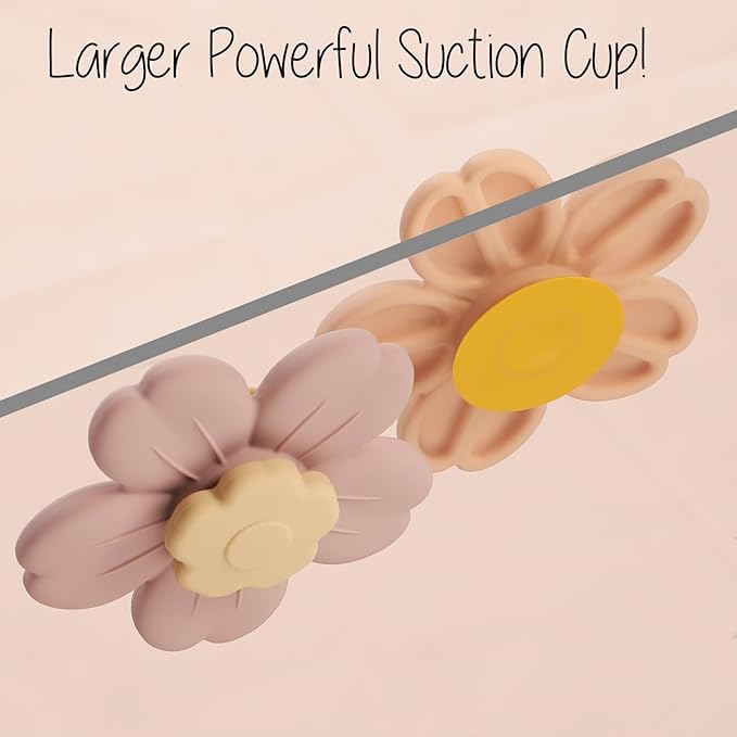 Suction Spinning Toy, Silicone Toddler Sensory Toys for Bath Toys Birthday Gift (Cream&Dusty Lilac)