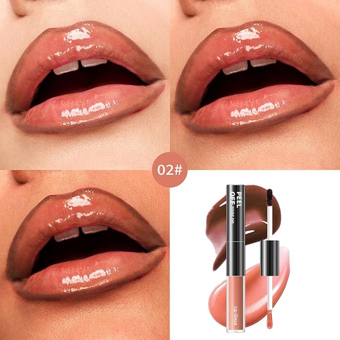 Dual-Ended Peel Off Lip Liner & Stain in Caramel Nude – Tattoo-Like Peel Off Lip Stain Liner + Hydrating High Shine Nude Lip Tint, Long-Lasting Waterproof Smudge-Proof Duo for Natural Nude Brown Lips