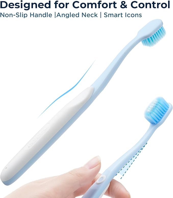 Soft Toothbrushes for Morning Freshness & Night Cleanliness, 10000+ Soft Bristle Toothbrush for Sensitive Gums, Charcoal & Silver Ions, Triple-Layer Flossing Bristles, Angled Neck Design