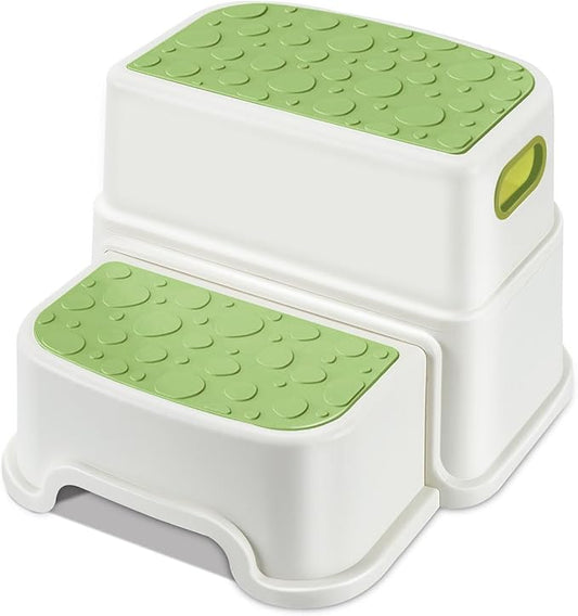 WELSPO 2 Step Stool for Kids, Toddler Step Stool for Bathroom, Kitchen, Bedroom, Living Room, Non-Slip Toddlers Toilet Potty Stool with Handles Baby Child Kid Plastic Poop Stools(Green)