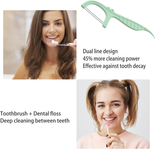 Mint Flavor 400 Count Dental Flossers,LIAMOSS Double Thread Floss Picks Thorough Cleans Teeth in One Minute,Glides Well Between Tight Teeth,Encourage Flossing Habits(Mint,4 Pack)