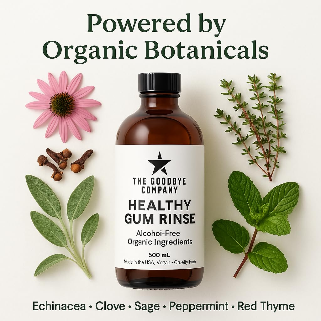 The Goodbye Company Healthy Gum Rinse - Alcohol-Free Natural Mouthwash for Gum Health, Bad Breath & Strong Teeth - Organic Echinacea & Clove Essential Oils - Made in USA - 500ml