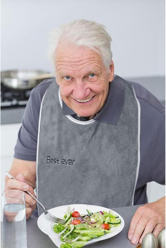 3 Pack Adult Bibs, Microfiber Super Soft Eating Cloth for Adults, Disabled, Adjustable, Dining Clothing Protector