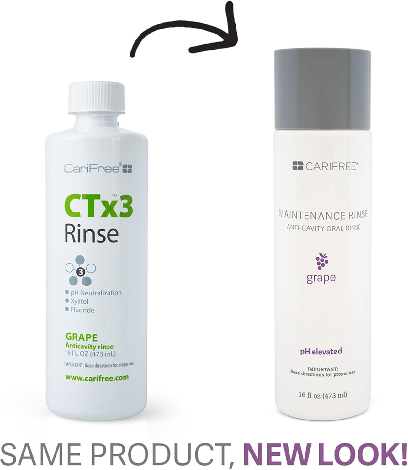 CariFree Maintenance Rinse, Grape Flavored, Anti-Cavity Fluoride Mouthwash, Dentist Recommended, Prevents Oral Decay, Freshens Breath, Alcohol-Free, Neutralizes pH, 16 Fl Oz (Pack of 2), Grape