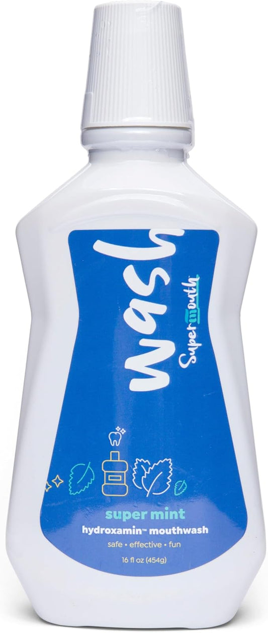 SuperMouth® Fluoride-Free Mouthwash – Nano-Hydroxyapatite, Vitamins D3 & K2, Prebiotics, Alkaline pH 8.5, Alcohol-Free, Freshens Breath, Safe Clean Ingredients, 4 Flavor Options