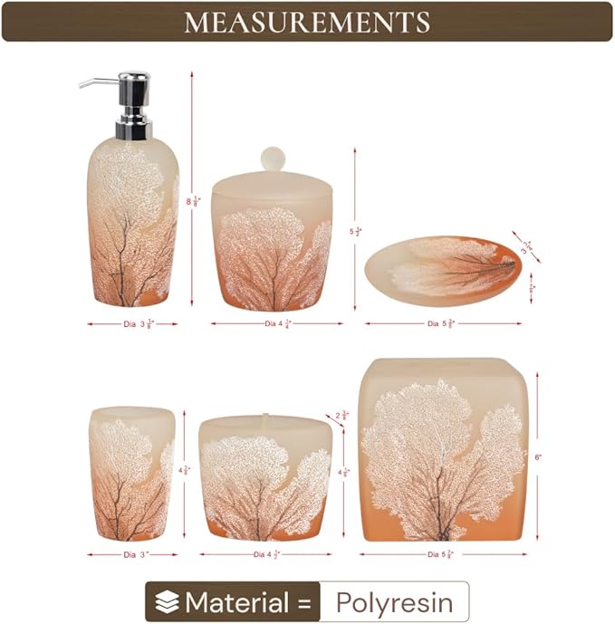 6-Piece Bathroom Accessories Set – Soap Dispenser, Toothbrush Holder, Tumbler, Soap Dish, Cotton Swab Jar & Toilet Brush – Modern Bathroom Decor Set (Carruthers)