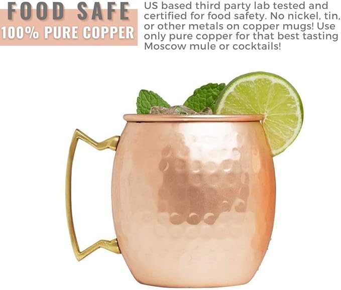 [Gift Set] Moscow Mule Copper Mugs Set of 6 (16oz) w/Straws & Jigger | 100% Pure Copper Cups, Tarnish-Resistant Food Grade Lacquered Finish, Ergonomic Handle (No Rivet) w/Solid Grip