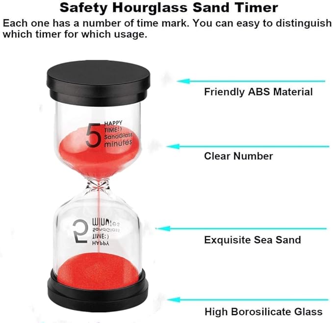 SuLiao Hourglass 5 Minute Sand Timer: Red Sand Clock, Plastic Sand Watch Five Min, Small Reloj De Arena 5 Minutos, Colorful Hour Glass Sandglass for Childs, Games, Classroom, Kitchen, Decoration