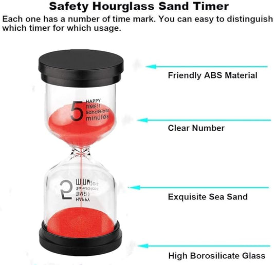SuLiao Hourglass 5 Minute Sand Timer: Red Sand Clock, Plastic Sand Watch Five Min, Small Reloj De Arena 5 Minutos, Colorful Hour Glass Sandglass for Childs, Games, Classroom, Kitchen, Decoration