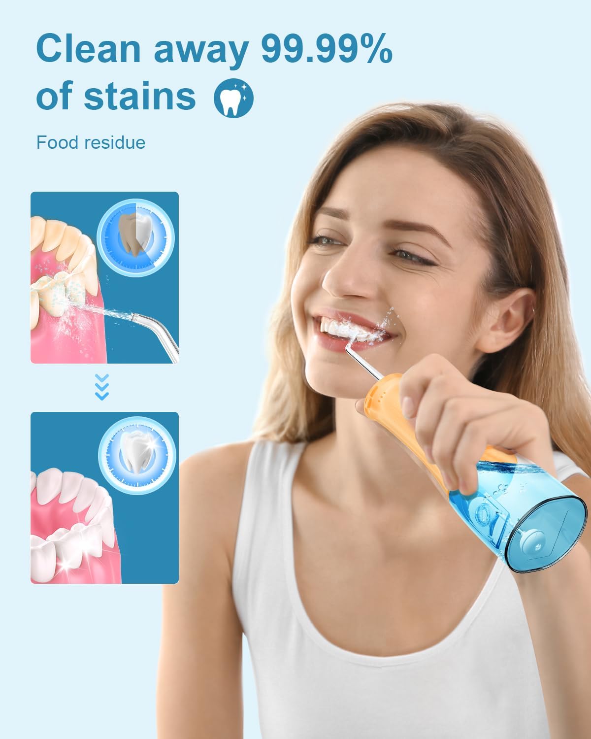 Operan Water Flossers for Teeth Cleaning, Upgraded 300ml Cordless Water Dental Flossers Portable Rechargeable Oral Irrigator with 4 Modes 4 Jet Tips IPX7 Waterproof for Home Travel, Orange