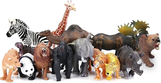 BOLZRA Safari Animals Figures Toys, Realistic Jumbo Wild Zoo Animal Figurines, Plastic African Jungle Animals Playset for Kids Toddlers, 14Pcs Birthday Stocking Stuffers