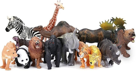 BOLZRA Safari Animals Figures Toys, Realistic Jumbo Wild Zoo Animal Figurines, Plastic African Jungle Animals Playset for Kids Toddlers, 14Pcs Birthday Stocking Stuffers