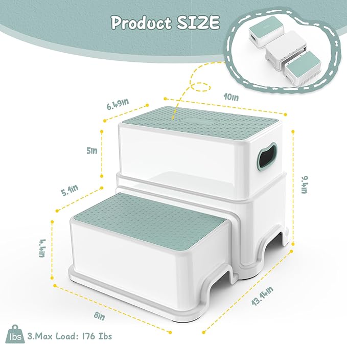 Victostar Toddler Step Stool,2 Kids Step Stool for Bathroom Sink,Baby Potty Stool with Anti-Slip Surface and Rubber Bottom,Plastic Stool with Handle for Toilet Potty Training Bathroom Kitchen
