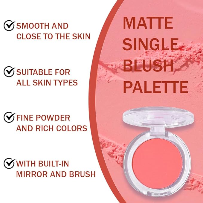 Blush for Cheeks Makeup Palette, Natural Matte Cream Powder Single Blushes for Eye and Cheek,Buildable Long-Lasting Color,Vegan & Cruelty-Free,Everyday Makeup Look for Women,#04-Watermelon Pink