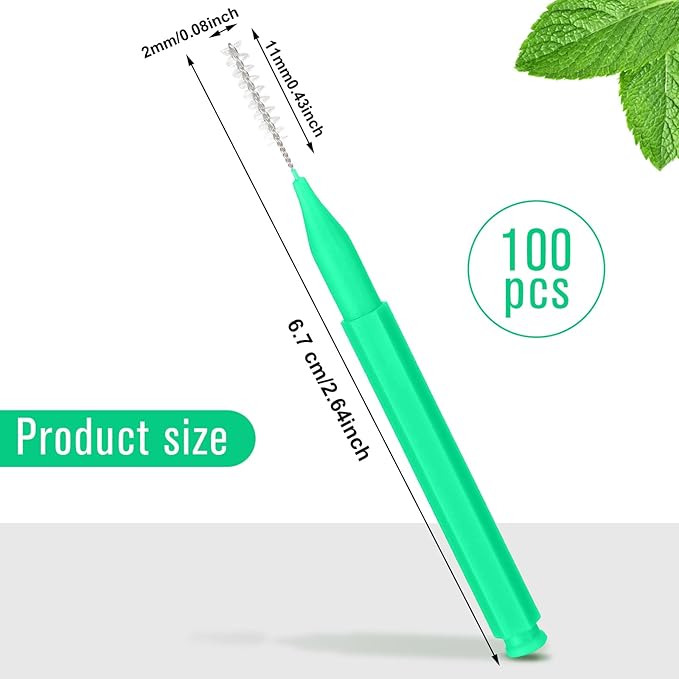 Patelai 100 Pieces Braces Brush for Cleaner Interdental Brush Toothpick Dental Tooth Flossing Head Oral Dental Hygiene Flosser Toothpick Cleaners Tooth Cleaning Tool (Green)