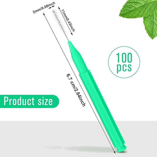 Patelai 100 Pieces Braces Brush for Cleaner Interdental Brush Toothpick Dental Tooth Flossing Head Oral Dental Hygiene Flosser Toothpick Cleaners Tooth Cleaning Tool (Green)