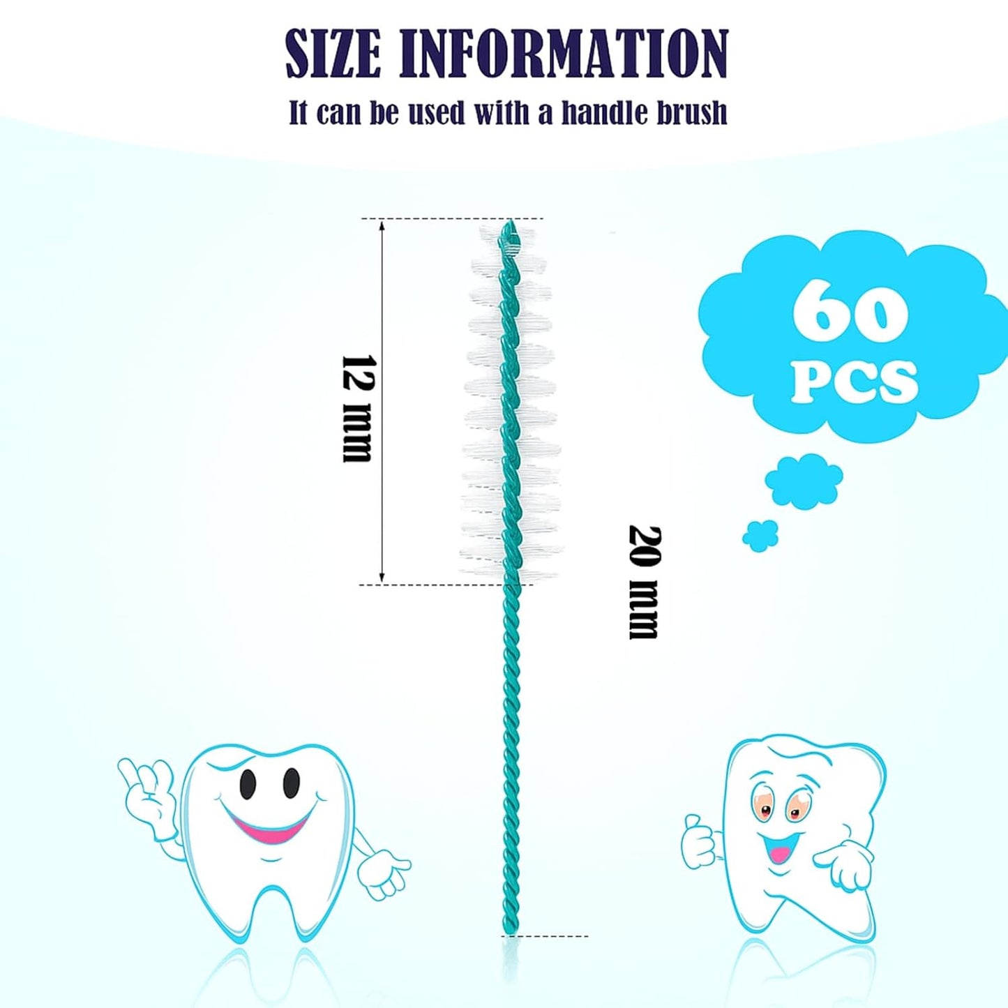 Interdental Brush Soft Dental Picks Tooth Floss Interdental Brush Betweens Refills White Refills for Tooth Cleaning(Tight,60 Pieces)