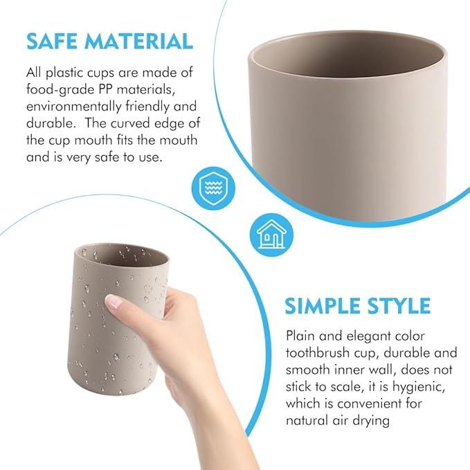 Bathroom Toothbrush Holder Cups, White Plastic Drinking Cups Mouthwash Cup Reusable Water Cup Bathroom Storage for Home Travel, 300ml (Coffee)