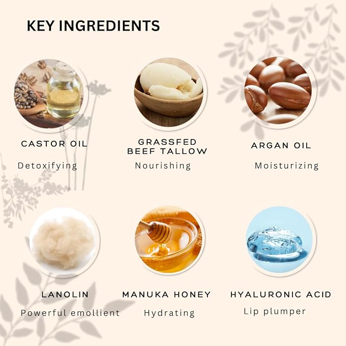 All natural lip balm - for dry, chapped, sensitive lips | with grassfed tallow, Castor oil, CoQ10, Hyaluronic Acid and Silk - Ultra Moisturizing, Conditioning, Organic (0.4 fl oz/12 mL) (Baby Pink)