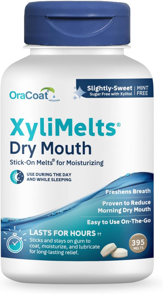 Oracoat XyliMelts for Dry Mouth Night Time or Day - Moisturizing Dry Mouth Adhering Discs, Sugar Free with Xylitol, 395 Count, Slightly Sweet Flavor, 8-Hour Relief