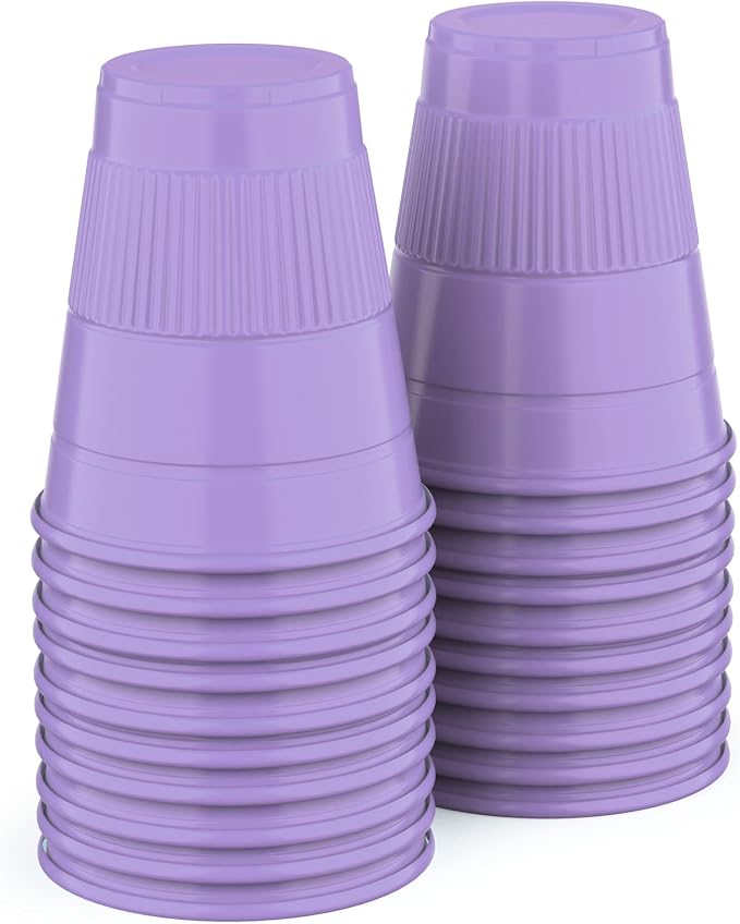 Disposable Cups | 50 Pack | 5 oz Plastic, Small Bathroom Perfect for Medicine, Water, Rinsing, Mouthwash, Party, Dental | Multicolor for Kids | Purple