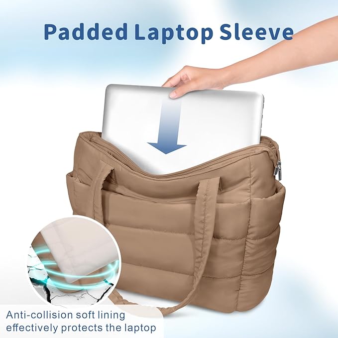 TOPDesign Puffer Tote Bag for Women, Lightweight Puffy Handbag with Compartments, Quilted Shoulder Bag for Work, Travel, Gym