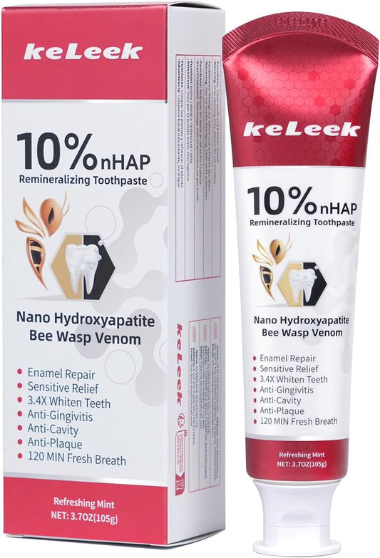 10% Nano-Hydroxyapatite Bee Wasp Venom Toothpaste for Remineralizing Enamel & Sensitive Relief,Gingivitis Bleeding Gum Treatment, Fights Plaque,Whitening Teeth - 120MIN Fresh Breath