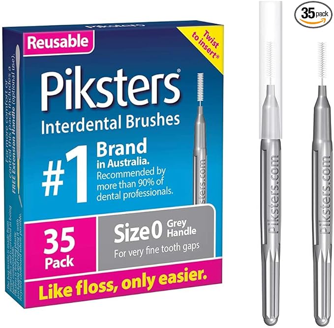 Piksters Interdental Brushes, 35 pk, Size 0, Interdental Tooth Brush for Very Tight Gaps, Gum Soft Bristles for Plaque Removal, Safe for Braces