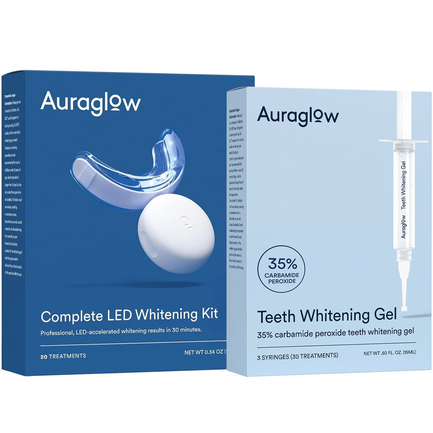 Auraglow Teeth Whitening Kit & 35% Teeth Whitening Gel Refill Pack