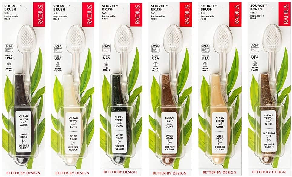RADIUS Toothbrush Source Floss Brush BPA Free & ADA Accepted Improve Gum Health & Reduce Gum Issues - Soft - Assorted Colors - Pack of 6
