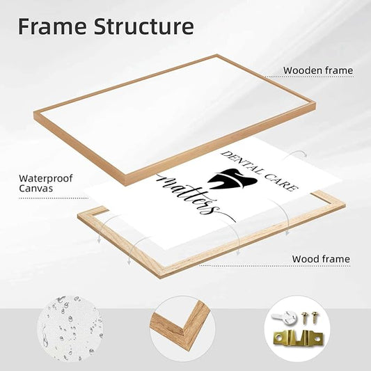 Framed Dental Care Matters Poster Canvas Print Art, Minimalist Aesthetic Wall Art Painting, Trendy Pictures, Wall Decoration for Bathroom, Office, Dorm Room Home Decor (Wood Framed,8L"X12W")