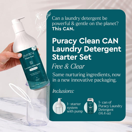 Puracy Liquid Laundry Detergent Clean Can Starter Set - Enzyme-Powered Liquid Laundry Detergent Concentrate, Natural Laundry Detergent Seen on TikTok, Non-Toxic (Free & Clear, 14.4 fl oz)