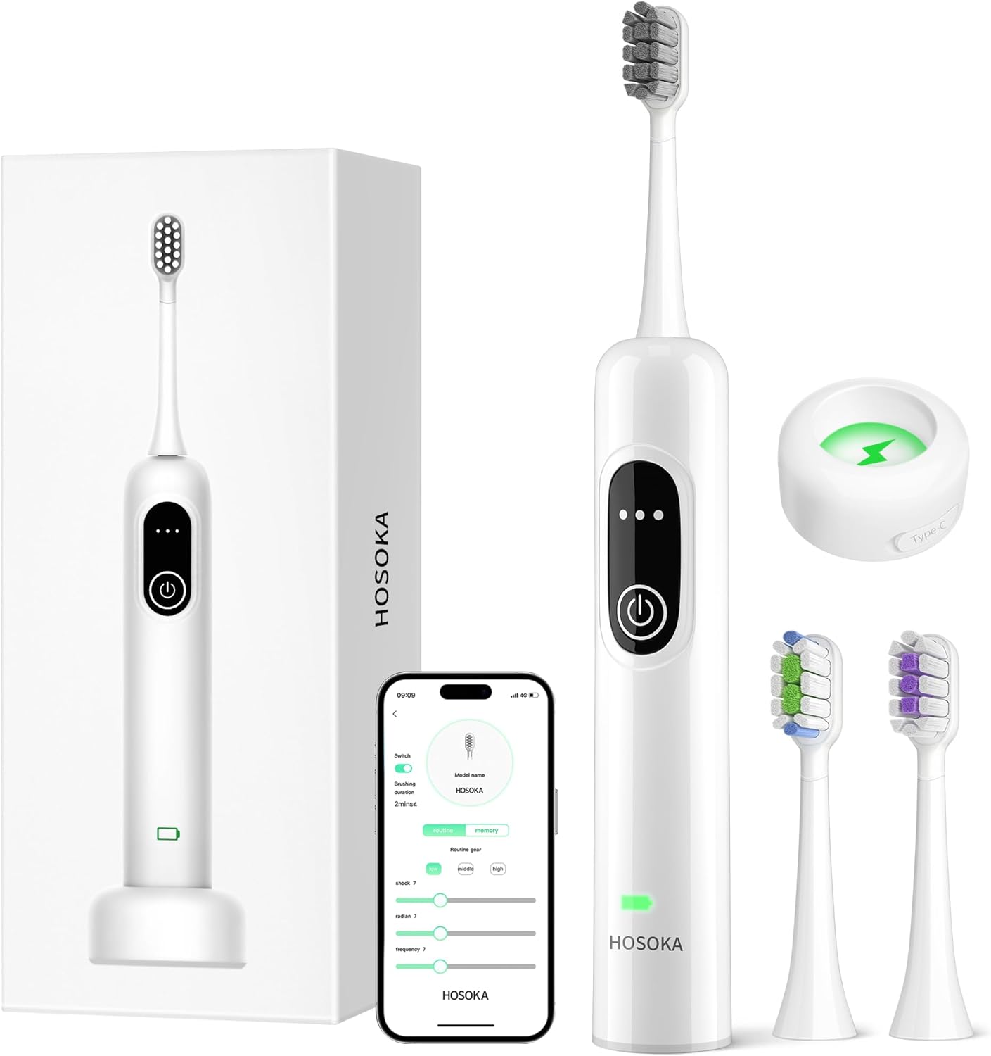 Sonic Electric Toothbrush for Adults, 60° Oscillation & Vibration Smart Toothbrush with Customizable App, 3 Brush Heads, Wireless Rechargeable Travel Wave Electric Toothbrush, IPX7 Waterproof