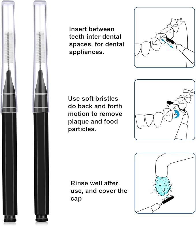 Patelai 100 Pieces Braces Brush for Cleaner Interdental Brush Toothpick Dental Tooth Flossing Head Oral Dental Hygiene Flosser Toothpick Cleaners Tooth Cleaning Tool (Black)