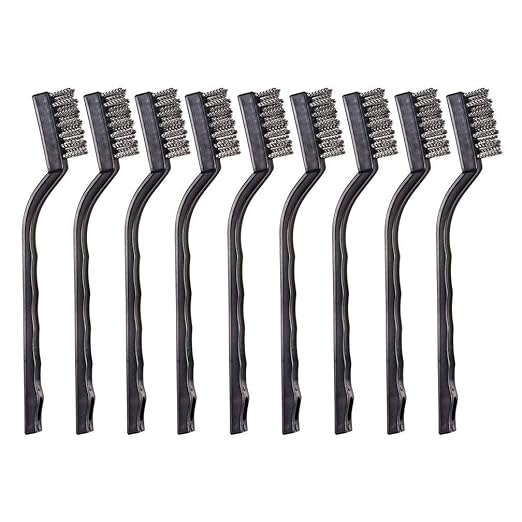 9PCS MINI Wire Brushes, Stainless Steel Brush Set, Curved Handle Scratch Toothbrush, Cleaning Welding Slag and Rust