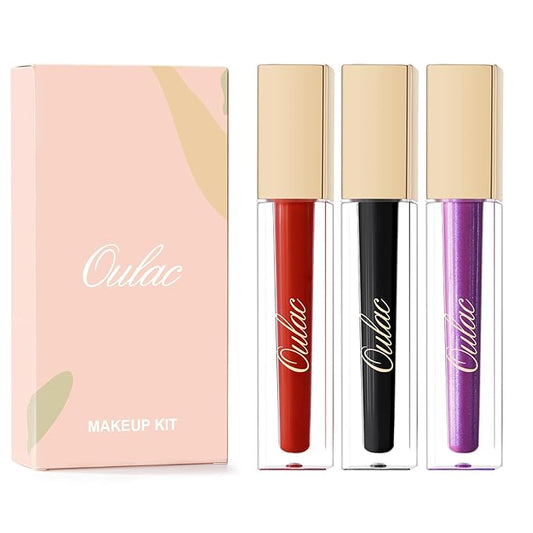 Oulac Red Black Purple Christmas Lipstick Set for Women, Matte Liquid Lipstick Long Lasting High Impact Creamy Matte Lip Gloss, Rich Colour Formula with Vitamin E & Rose Oil