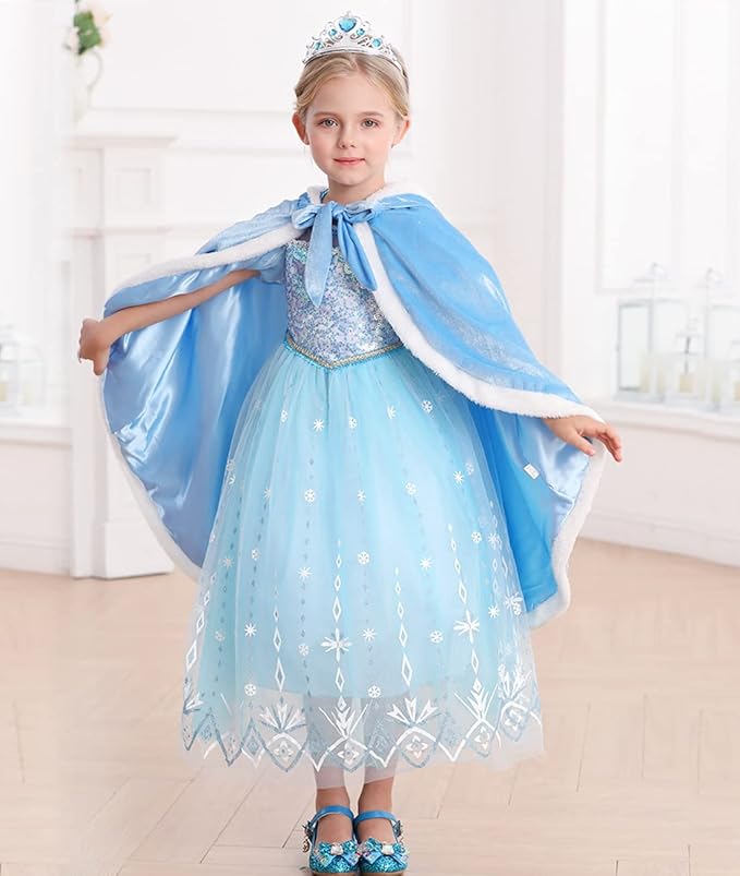 Princess Cloak with Hood Girls Cape Kid Toddler Costume Dress up for Halloween Christmas Carnival Cosplay