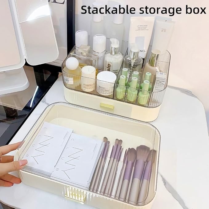 Makeup Organizer with Drawers Stackable Skincare Cosmetic Makeup organization for vanit Bathroom Desk Countertop (Cream)
