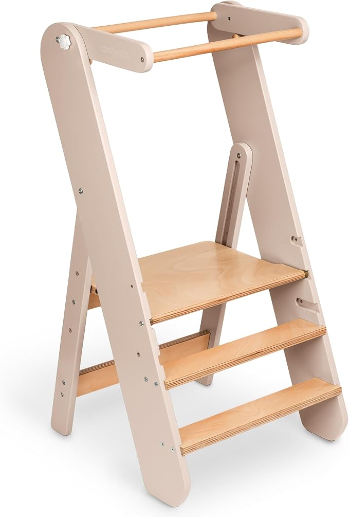 Comfy Cubs Kids Step Stool for Ages 3+, 3 Height Adjustable Toddler Tower, Montessori Furniture Designed in The US - Toddler Standing Tower for Kitchen Sink & Bathroom Access - Blush
