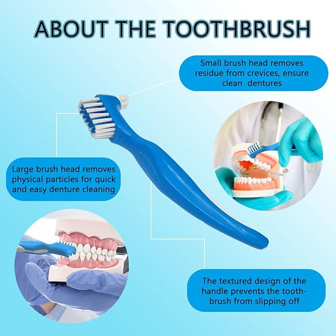 Denture Cup Kit, 2 Denture Case with 2 Denture Toothbrush & 2 Portable Toothbrush Box, Denture Cups for Soaking Dentures, Denture Cleaning Kit for Travel