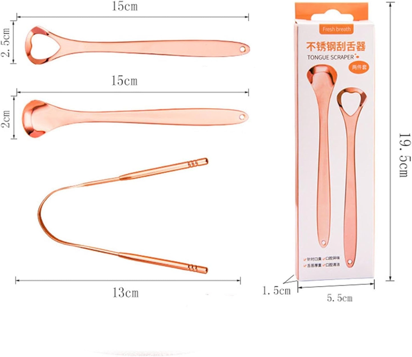 3 Packs Tongue Scraper Kit Stainless Steel Tongue Cleaner Tongue Brush for Reduce Bad Breath and Fresh Breath (Rose Gold)
