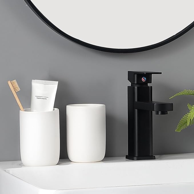 Toothbrush Holders for Bathrooms - 1 Cups Ceramic Toothbrush Toothpaste Holders, White Bathroom Tumbler Cups Reusable Toothbrush Mouthwash Cup, Bathroom Counter Organizer.