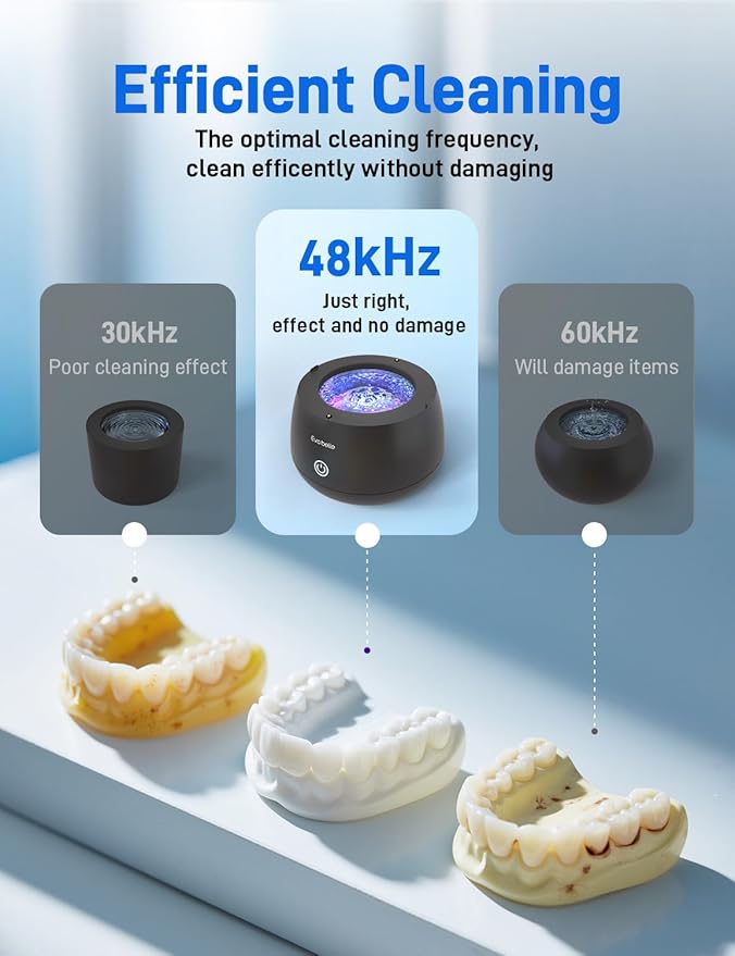 Ultrasonic Retainer Cleaner, EVA BELLE Denture Retainer Cleaner Machine, Tooth Cleaner for Oral Dental Care, Portable Rechargeable Dental Cleaning Pod for Night Guards, Braces, Aligner, Jewelry