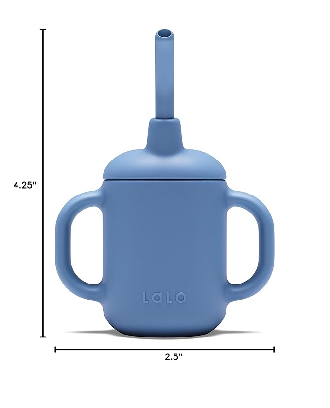 Lalo Little Cup, Non-Toxic Silicone Straw Cup with Handles - Baby and Toddler Sippy Cup - Mini Cup and Straw Training System, 4oz, Blueberry